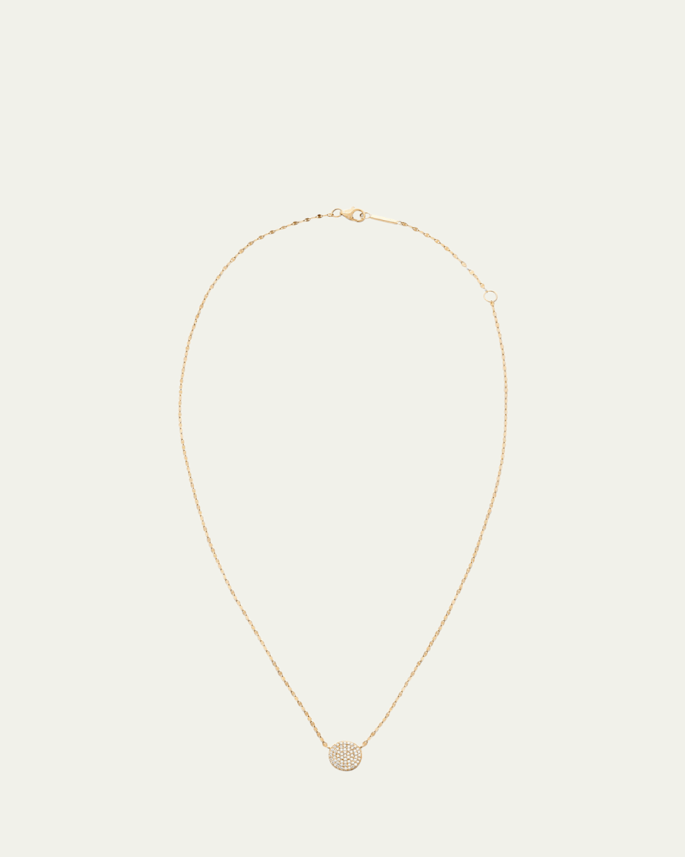 14K Gold Diamond Pave Disc Pendant Necklace